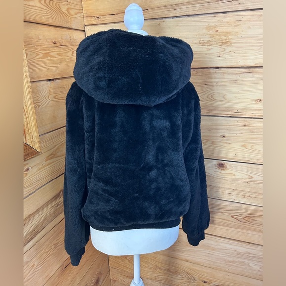 Vintage Y2K Black Faux Fur Hood Jacket Reversible Women’s Small McBling Mobwife - Picture 5 of 14